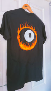 T-SHIRT - FLAMING 8 BALL IN BLACK