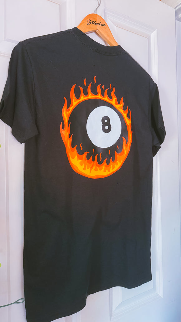 T-SHIRT - FLAMING 8 BALL IN BLACK