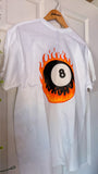 T-SHIRT - FLAMING 8 BALL IN WHITE