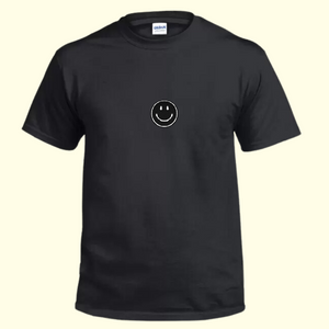 T-SHIRT - BLACK CHENILLE SMILEY IN BLACK