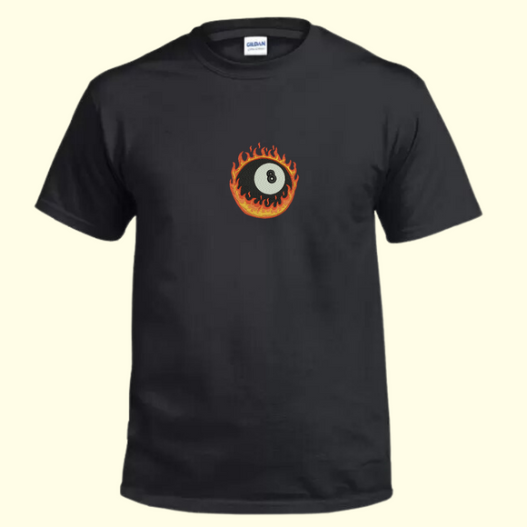 T-SHIRT - FLAMING 8 BALL IN BLACK